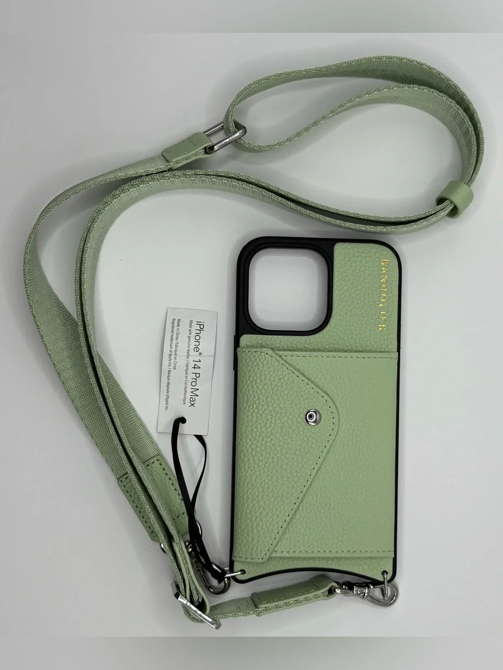 NWT Bandolier Leather IPhone 14 ProMax Crossbody & Bobby Strap, Fern Green